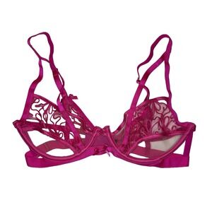 For Love & Lemons Hot Pink Soutache Swirl Embroidered Bra Bow Detail